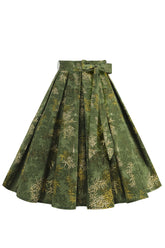 1950er Armee Grün geblümter plissierter Swing rock